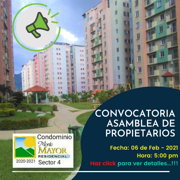 Puntos Unico a tratar:

* Presentacion de gestion administrativa de la junta de condominio 2019 - 2020
* Ratificacion de nueva junta de condominio.  2020-2021
